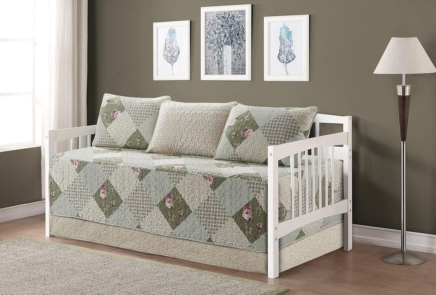 Mk Home 5pc Daybed Coverlet Set Floral Beige Off White Green Pink New