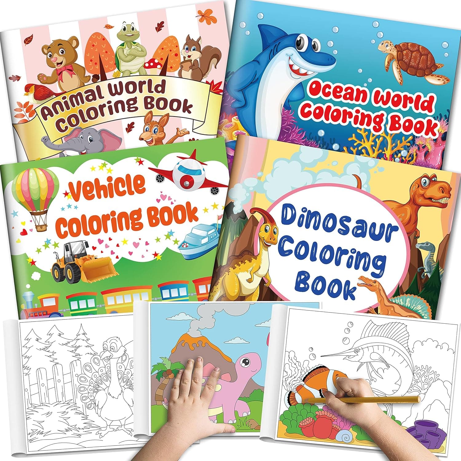 Kalysky 4Pack Large Coloring Books for Kids Ages 2-4,4-8,8-12 | Size - 8.5 x 11 inch,Kids Favors Gifts Includes Dinosaur,Animal,Vehicle,Ocean World,Design on Kalysky
