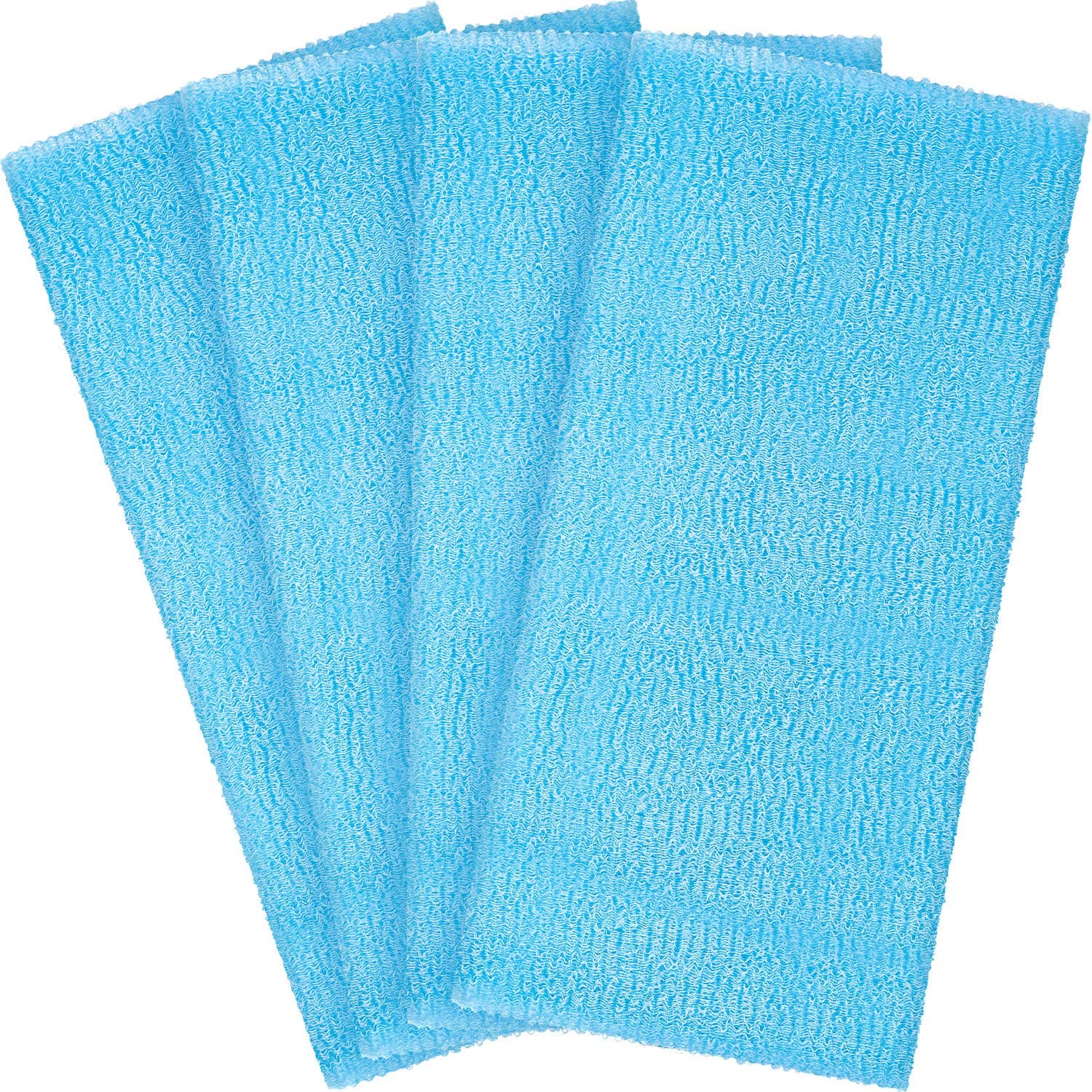 Boao 4 Pieces Exfoliating Washcloth Towel Beauty Skin Bath Wash Towel Bath Cloth Shower Washcloth for Body 35 Inches (Blue)