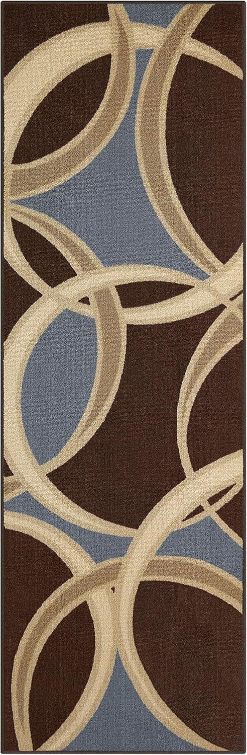 Maples Rugs 2 x 6 Non Skid Hallway Entry Rugs Runners [Made in USA] for Kitchen and Entryway, Coffee Brown/Blue