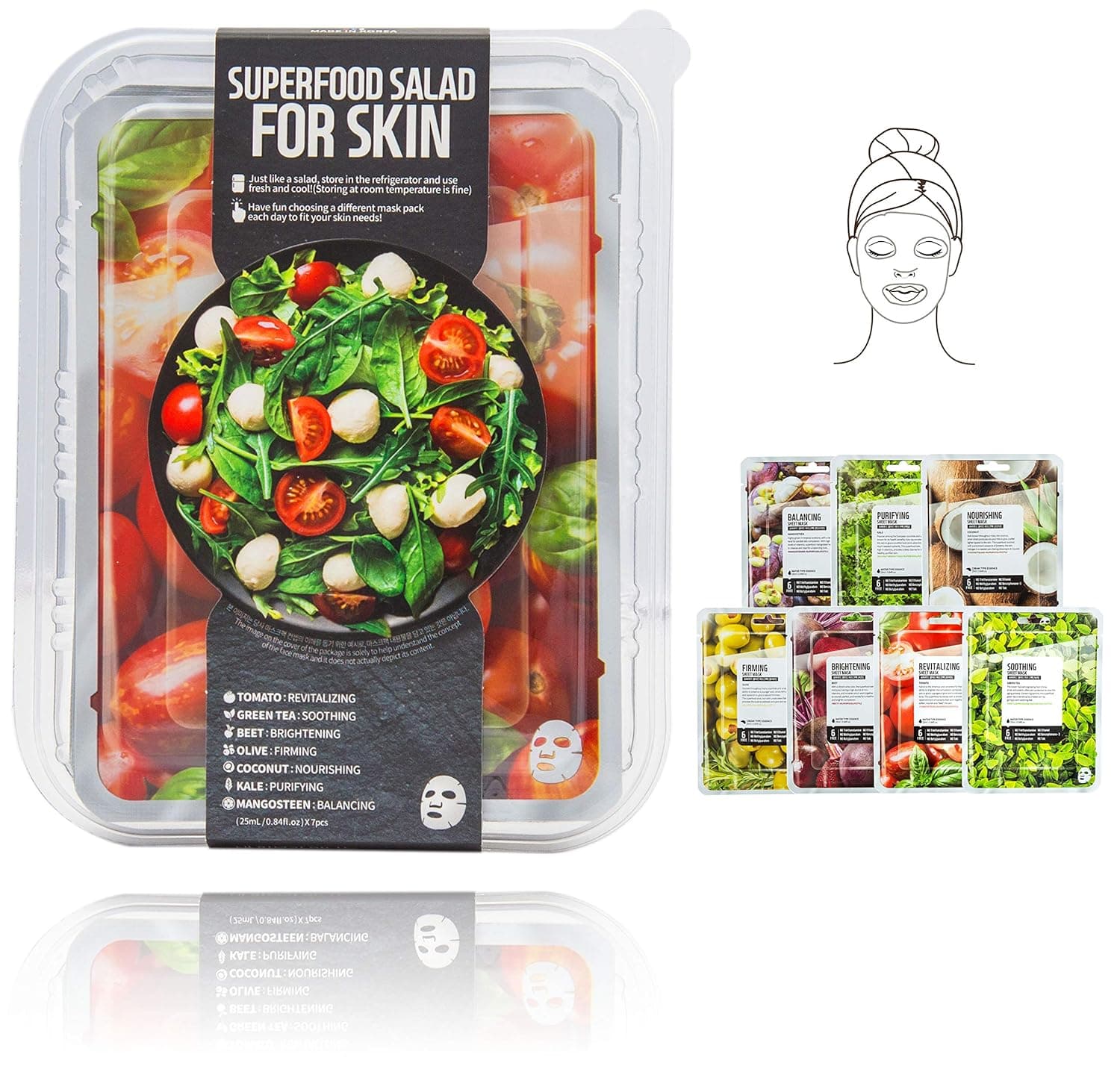 Innerest Superfood Salad Beauty Facial Sheet Mask with Natural Colostrum K-Beauty (Salad A, 7 pcs)