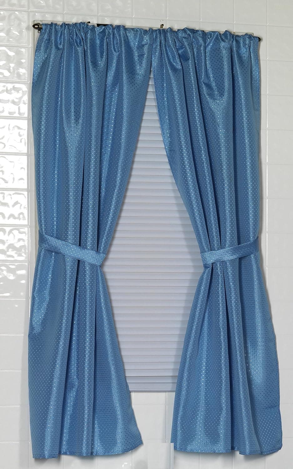 Carnation Home Fashions Lauren Dobby Fabric Bathroom Window Curtain, 34-Inch by 54-Inch, Light Blue