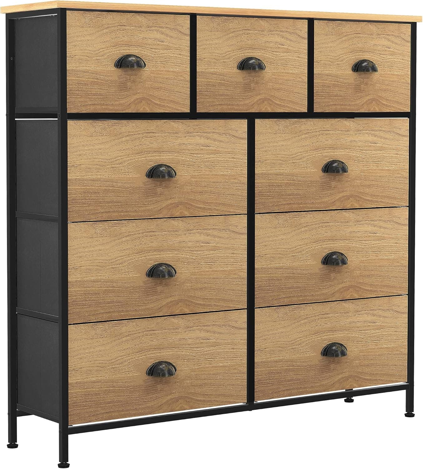 YITAHOME 9 Drawer Dresser - Fabric Storage Tower, Organizer Unit for Bedroom, Living Room, Hallway, Closets & Nursery - Sturdy Steel Frame, Wooden Front and Top & Easy Pull Fabric Bins (Brown)