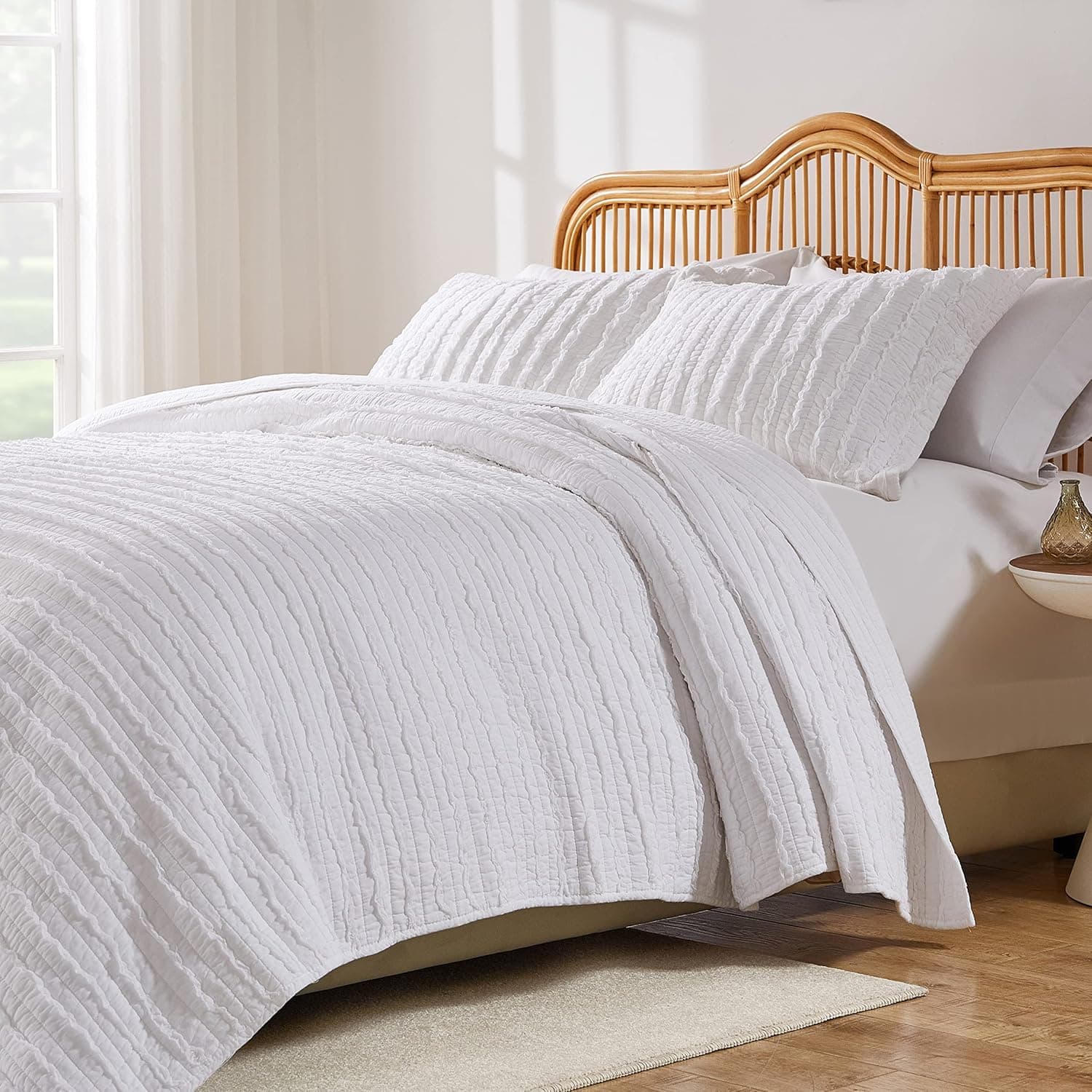 Greenland Home Ruffled Quilt Set, Twin, White