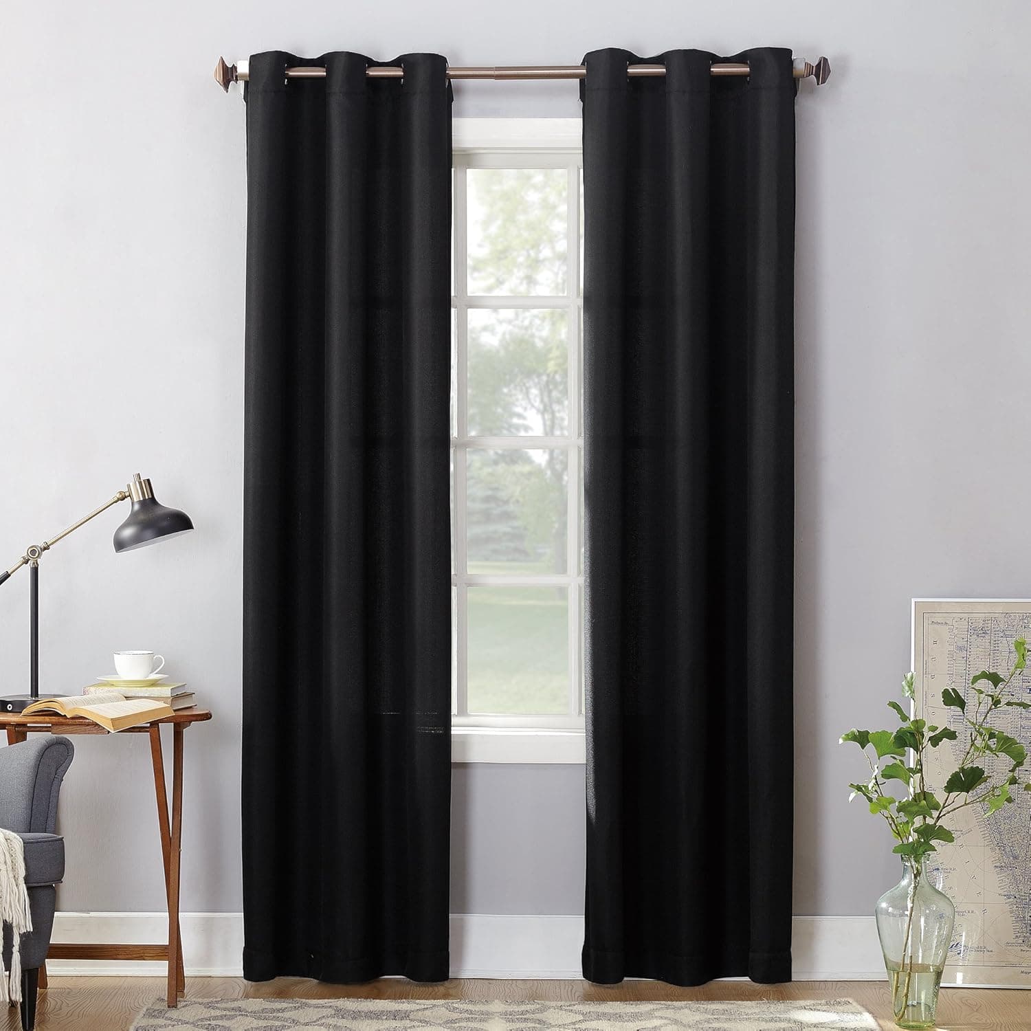 No. 918 Montego Casual Textured Grommet Curtain Panel, 48" x 63", Black