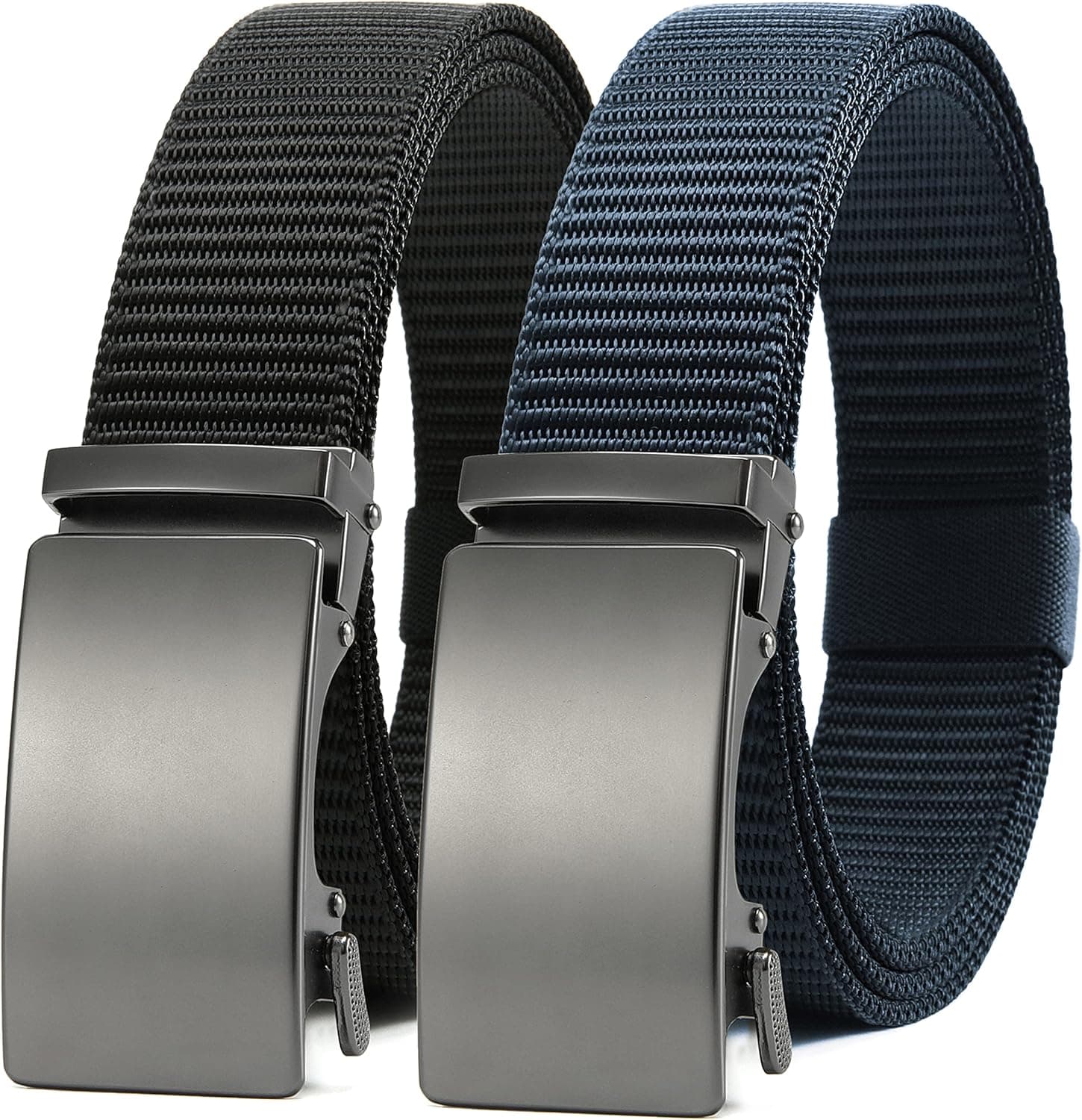 CHAOREN Ratchet Belt for Men 2 Pack - Nylon Mens Belts Casual 1 3/8" - Outside Tail Golf Belt Easier to Tighten