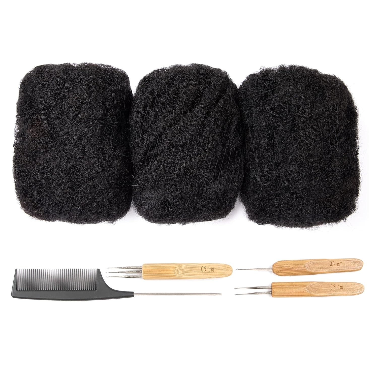 Lovenea 3 Bundles Bulk Human Hair for Dreadlocks 50g/bundle 100% Virgin Human Hair for Extensions Afro Curly Hair Extensions for Making Dreadlocks Natural Black Color(6 INCH, 1B#)
