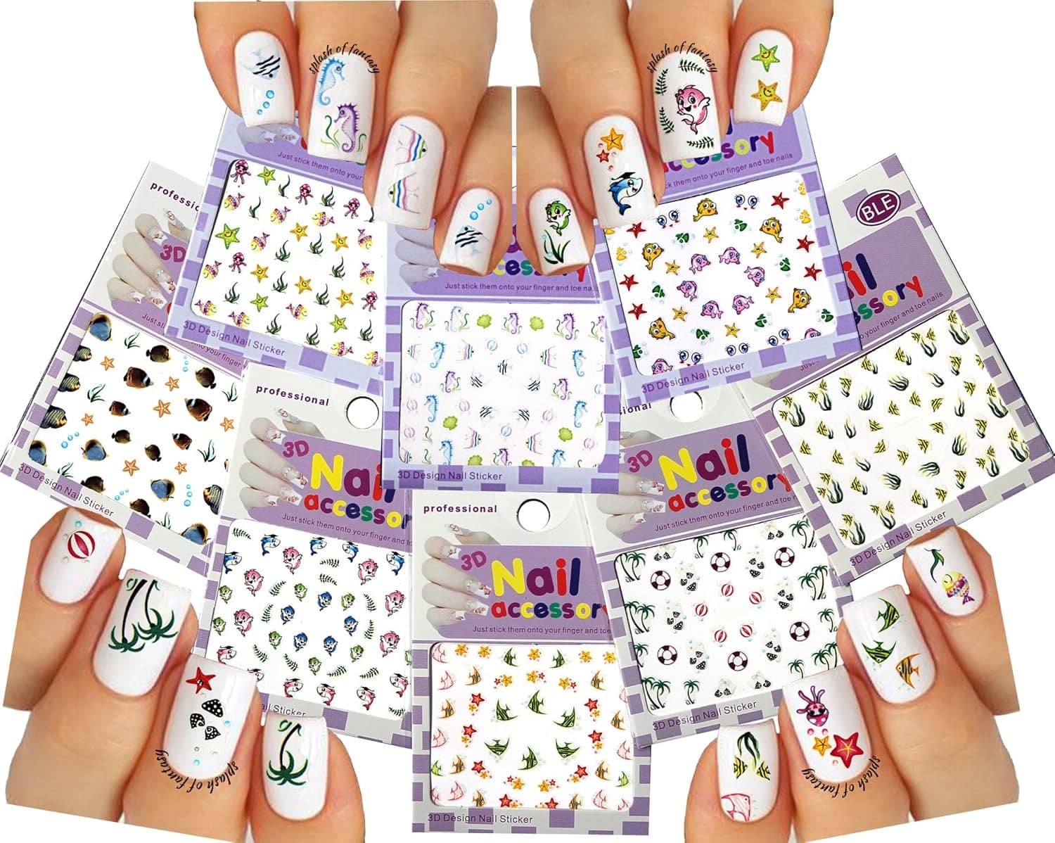 Sea World Nail Art 3D Stickers Decals, Set of 8