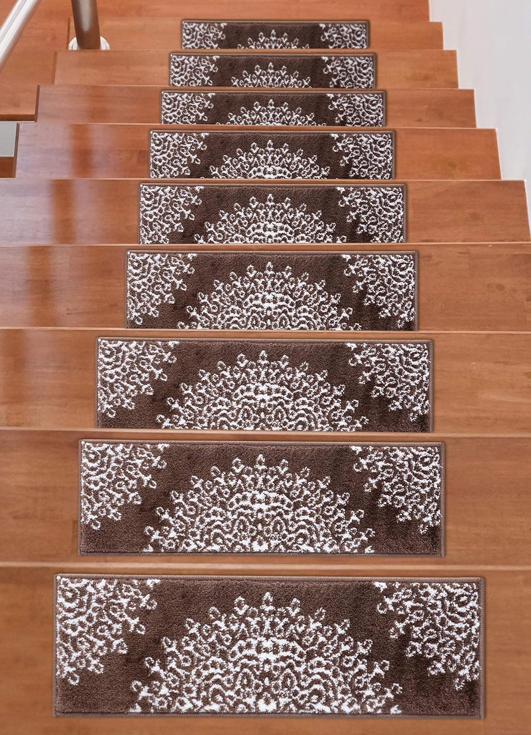 Beverly Rug Soft Rug Stair Treads Medallion Design, 13 Pack, Brown, 9" x 28" Tape Included