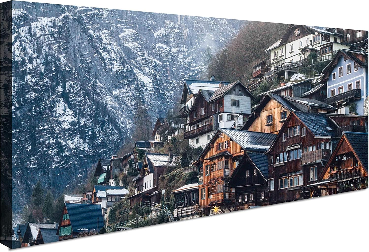 Armates Panels Wall Art Austria Hallstatt (Peaceful Winter Village), Exceptional for Home Decor, Interior, Bedroom, Living Room, Big Picture Prints Wall Art Canvas, Long Contemporary Art 20" x 40"