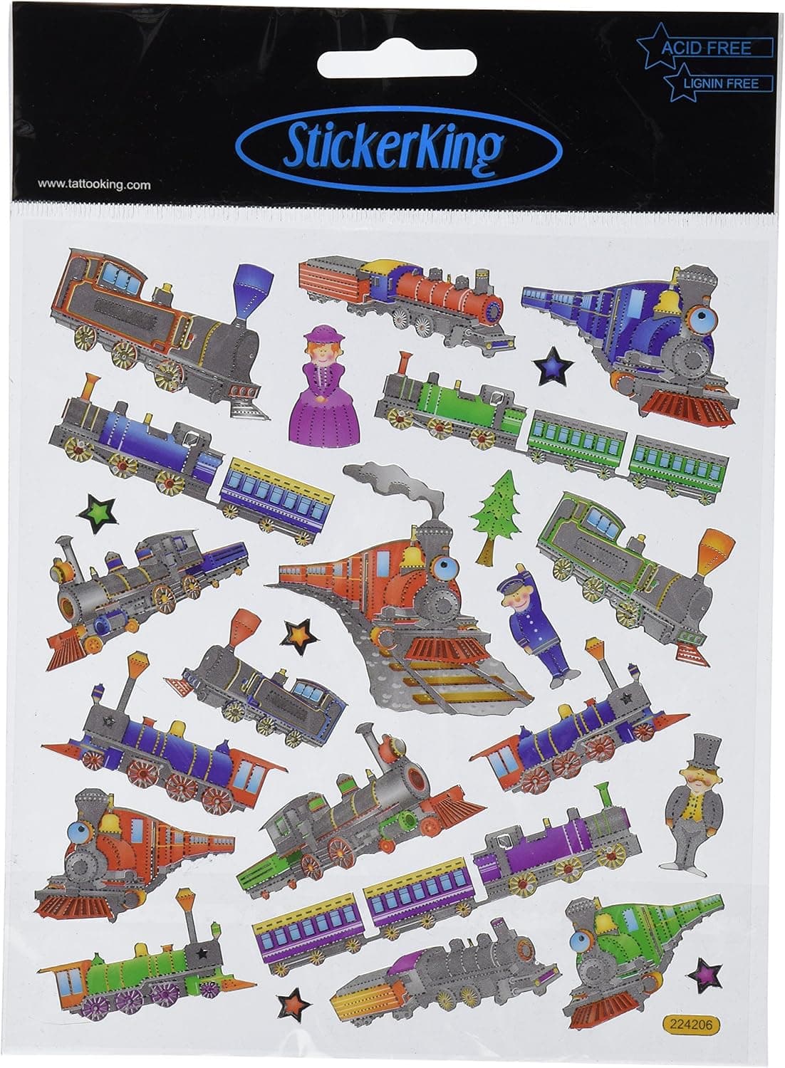 Tattoo King Multi-Colored Stickers-Trains
