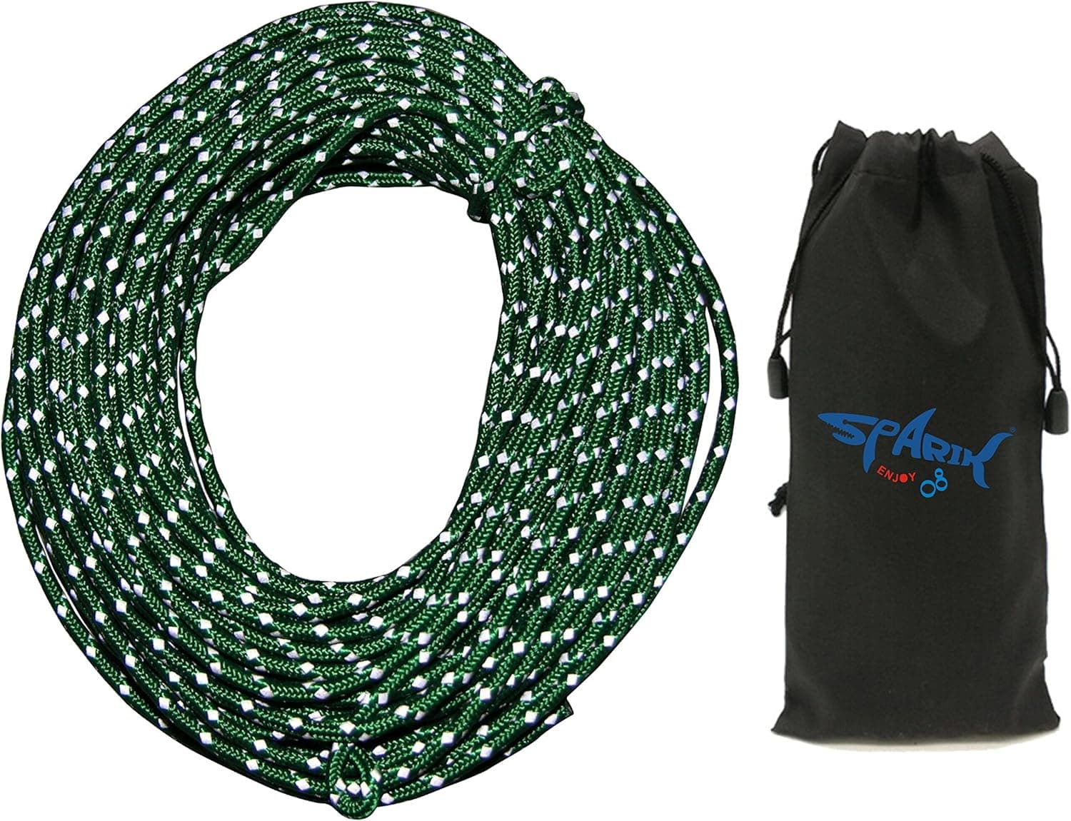 SPARIK ENJOY 4 MM Green Reflective 550 Para Cord 100 Feet Long Tent Guyline Rope with Carry Pouch (Green)