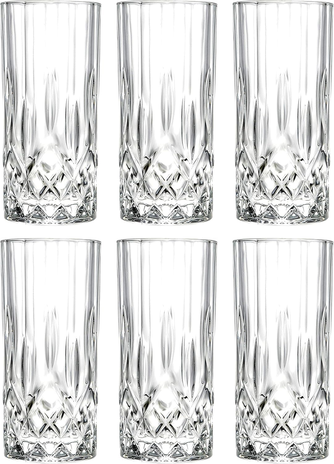 Highball - Glass - Set of 6 - Hiball Glasses - Glass Crystal - Beautiful Designed - Drinking Tumblers - for Water , Juice , Wine , Beer and Cocktails - 13 oz. - by Barski - Made in Europe