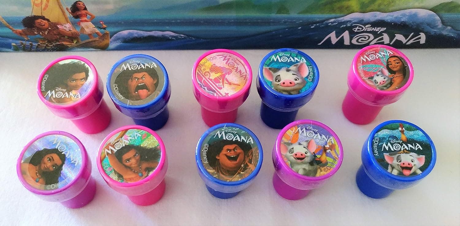 40 pcs DIsney Moana Self-inking Stamps Stampers Pencil Topper Authentic Disney Licensed