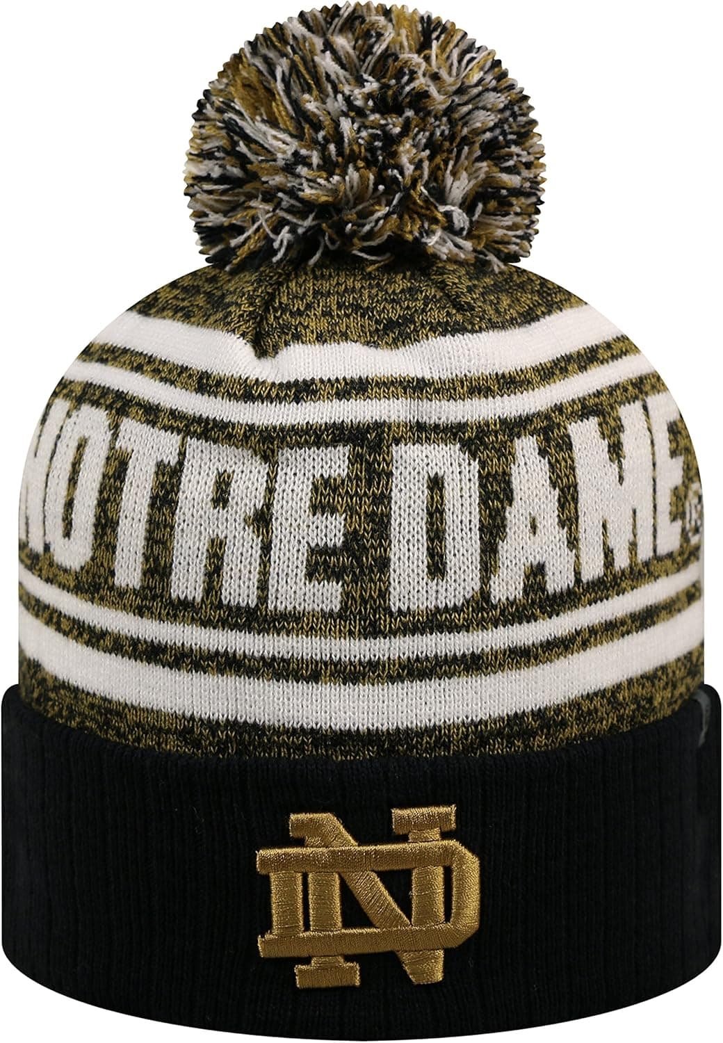 Top of the World NCAA "Driven" Striped Cuffed Knit Pom Beanie Hat-Notre Dame Fighting Irish