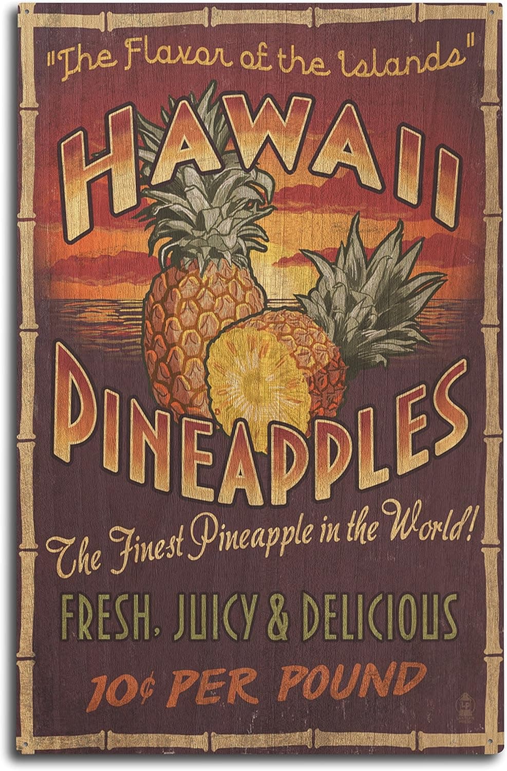 Hawaiian Pineapple Vintage Sign Birch Wood Wall Sign (10x15 Rustic Home Decor, Ready to Hang Art)