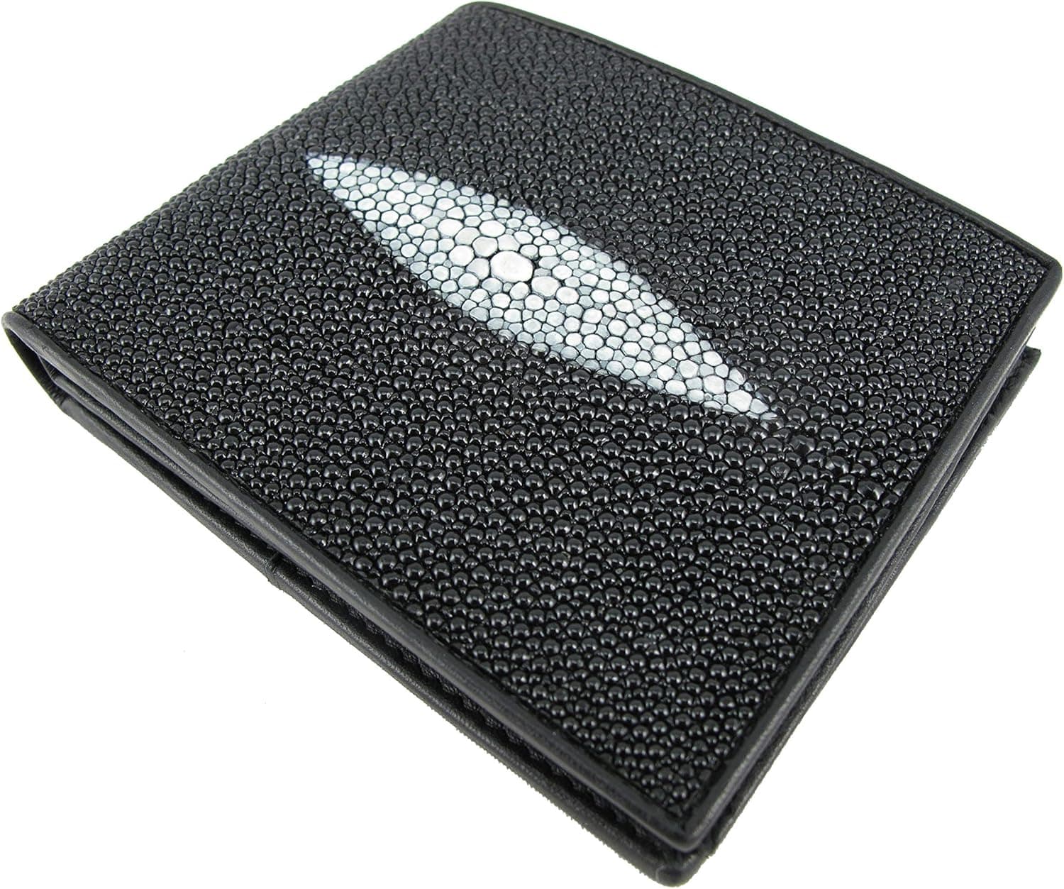 Pelgio Genuine Stingray Shagreen Skin Leather Slim Bifold Wallet