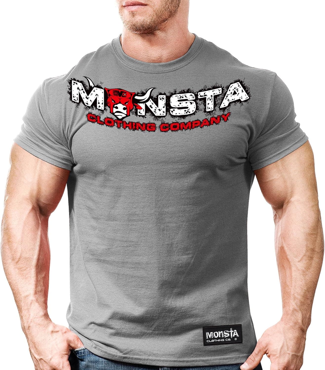 Monsta Clothing Co. Men's Strong like BULL (M-TEE216) T-shirt Medium Charcoal