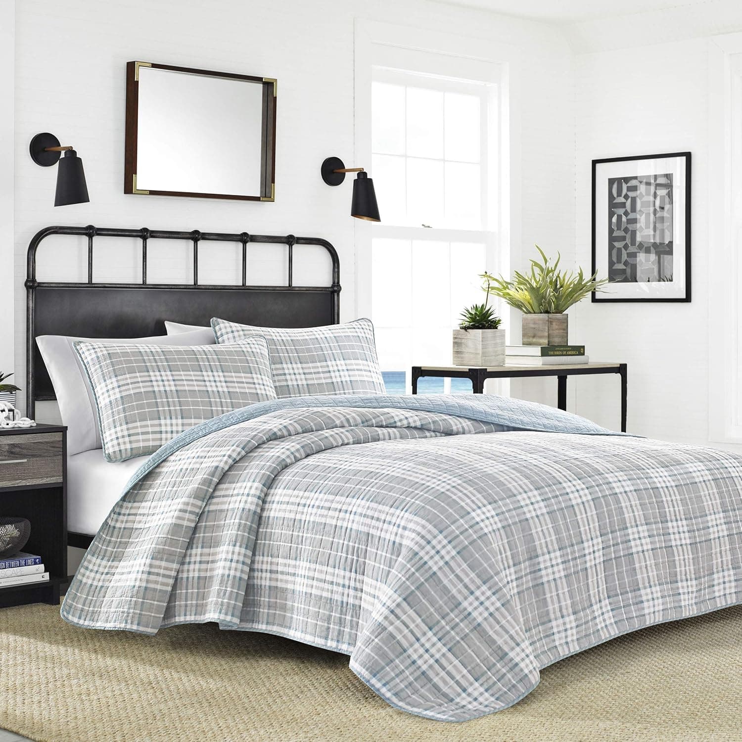 Nautica Quilt Set All Season Cotton Bedding with Matching Sham, Lightweight & Reversible, King, Millbrook Grey