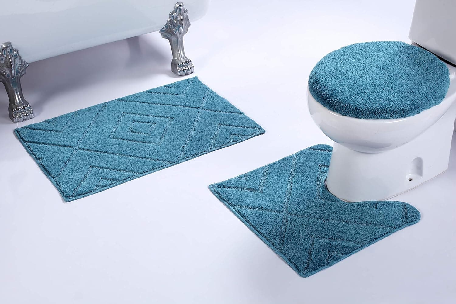 Luxury Home Collection 3 Piece Microfiber Bathroom Rug Set Non-Slip Bathroom Rug Contour, Mat and Toilet Lid Cover #668 (Turqoise, 3 PCE Set)