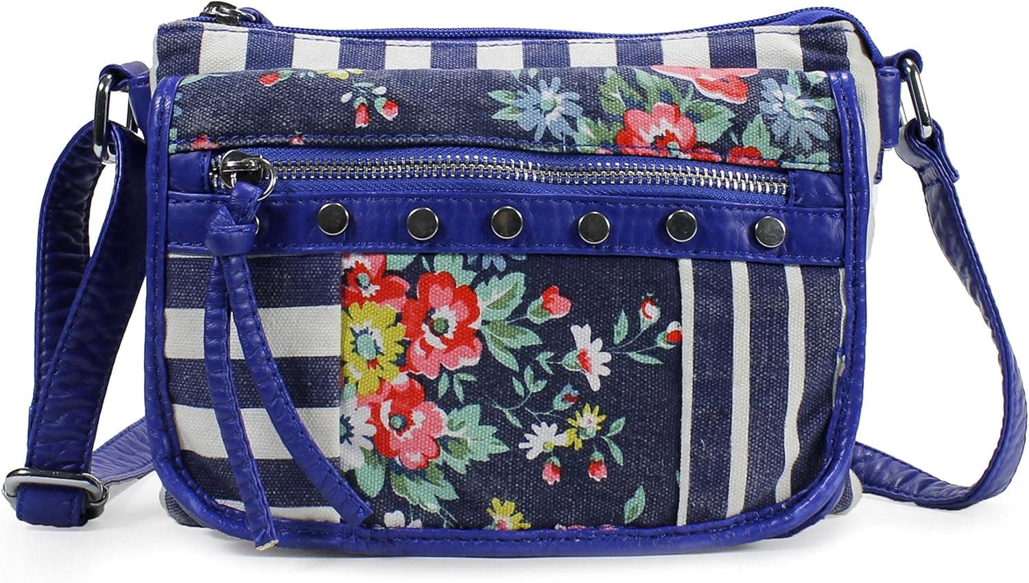 Scarleton Floral & Stripe Crossbody Bag H180807 - Blue