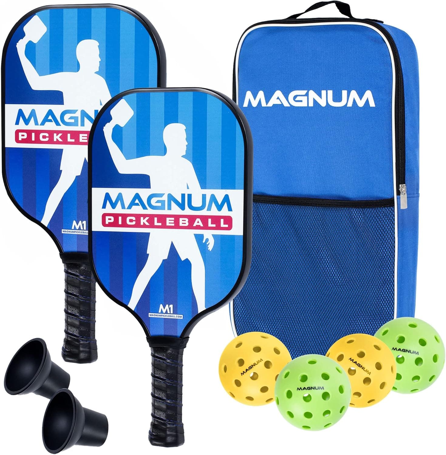 Magnum Pickleball Paddles Set of 2, Pro Graphite Pickleball Paddle Surface, M1 Honeycomb Core, Cushion Grip, Pickleball Set Includes 4 Balls, 1 Bag, and 2 Retrievers, Ideal for Indoor and Outdoor Play