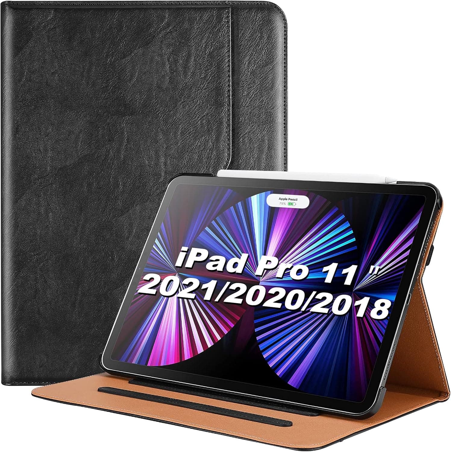 ProCase iPad Pro 11 inch Case 2022 2021 2020 2018, PU Leather Stand Folio Protective Cover Case with Pencil Holder for iPad Pro 11" 4th 3rd 2nd 1st Generation -Black
