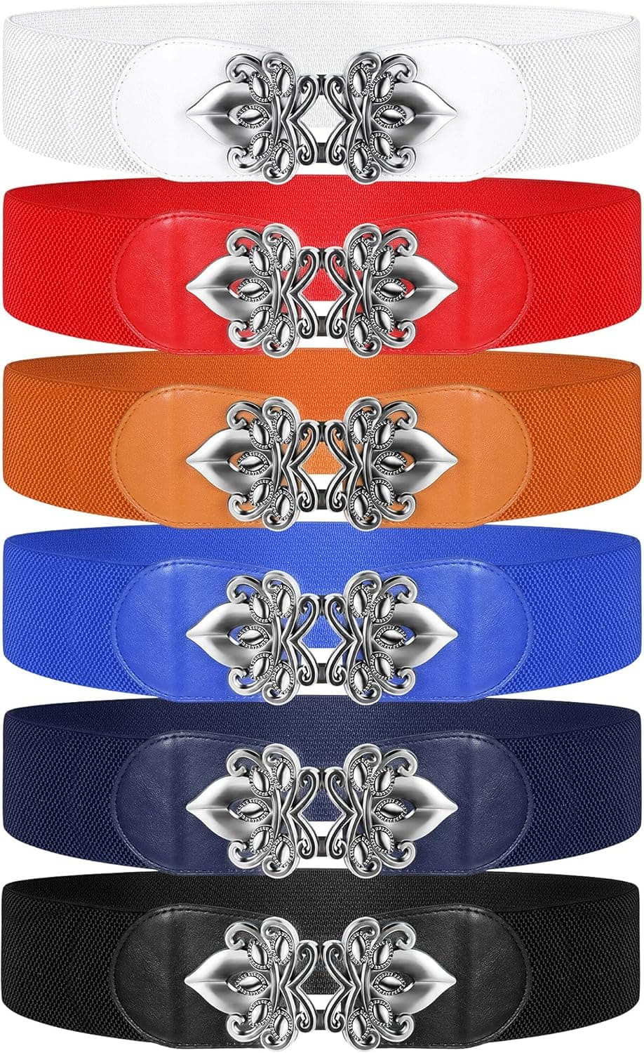 SATINIOR 6 Pieces Wide Stretchy Waist Belt Retro Dress Belt Elastic Belt with Buckle PU Leather Belt Vintage Belt for Women,Mixed Color,Adult size
