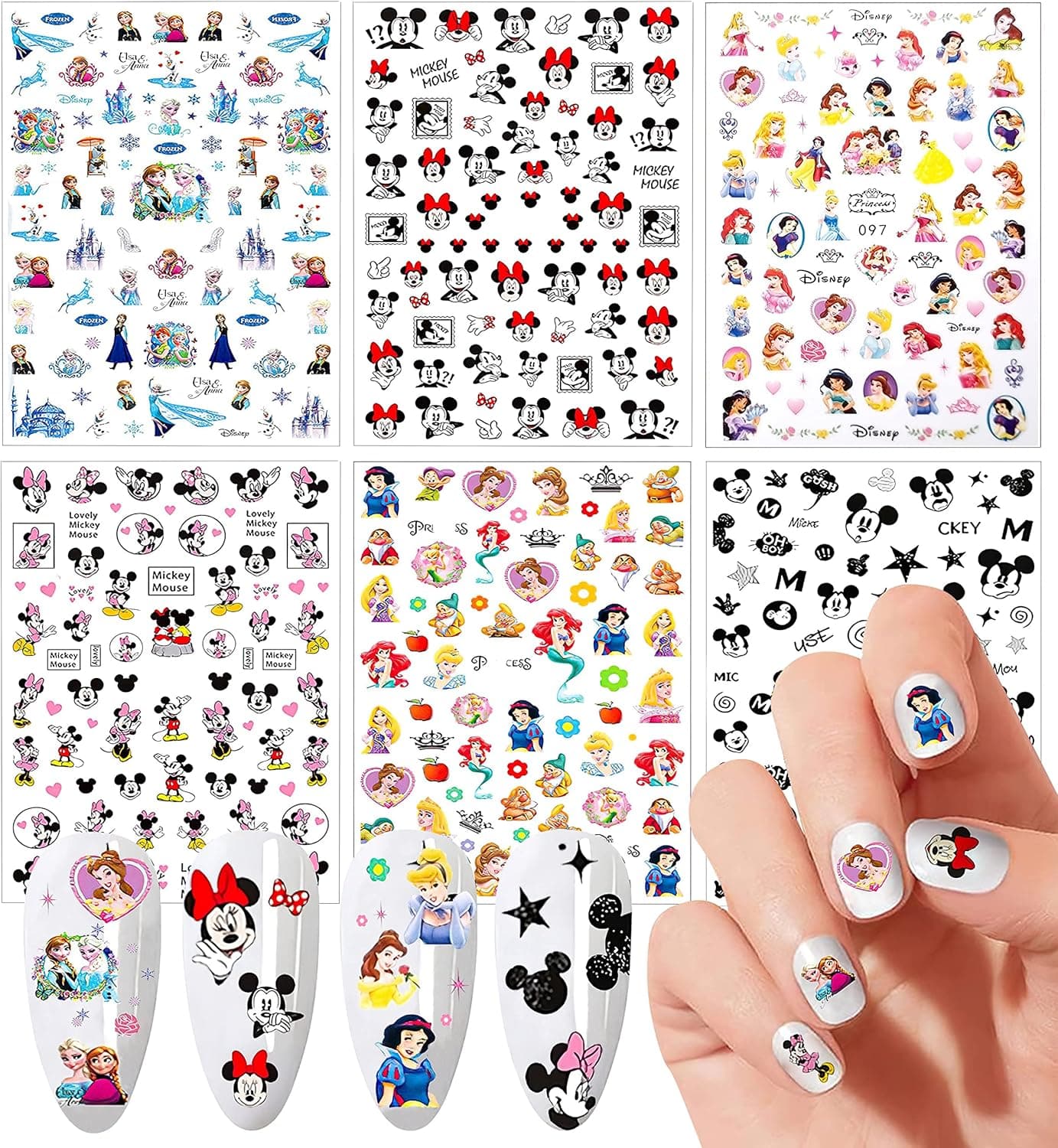 6 Sheets Cute Cartoon Nail Art Stickers, Water Transfer Nail Decals for Nail Art, Anime Nail Stickers for Girls Kids Women Manicure Tips Decoration.