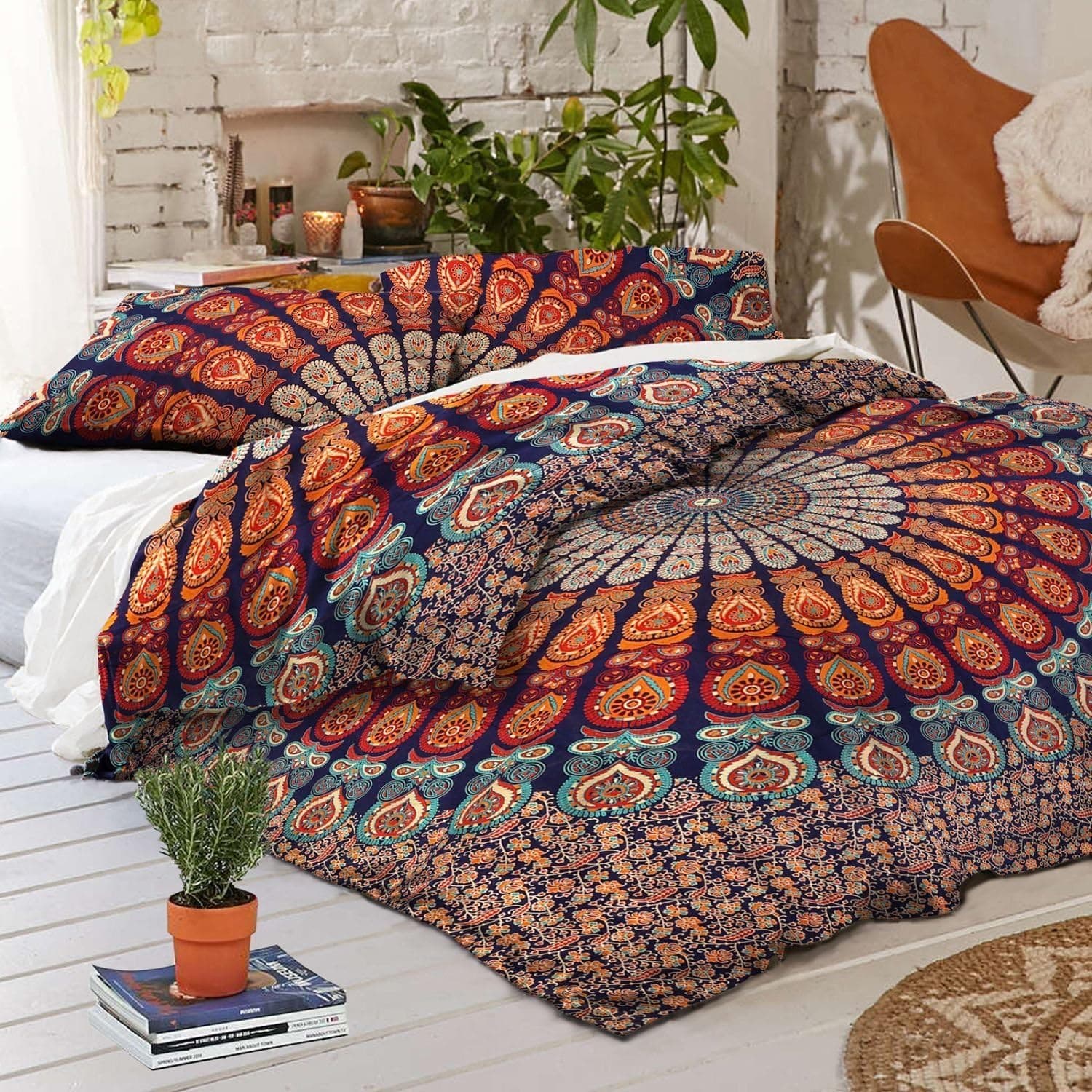 THE ART BOX Orange Duvet Cover with Two Pillow Covers Indian Bedspread Duvet Cover Queen Size