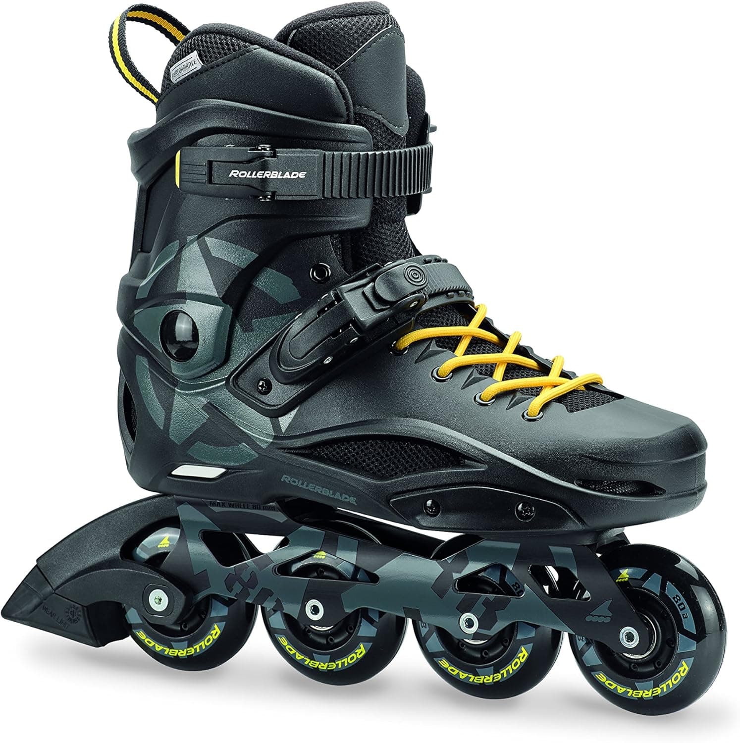 Rollerblade RB 80 Unisex Adult Fitness Inline Skate, Black and Yellow, Urban Performance Inline Skates