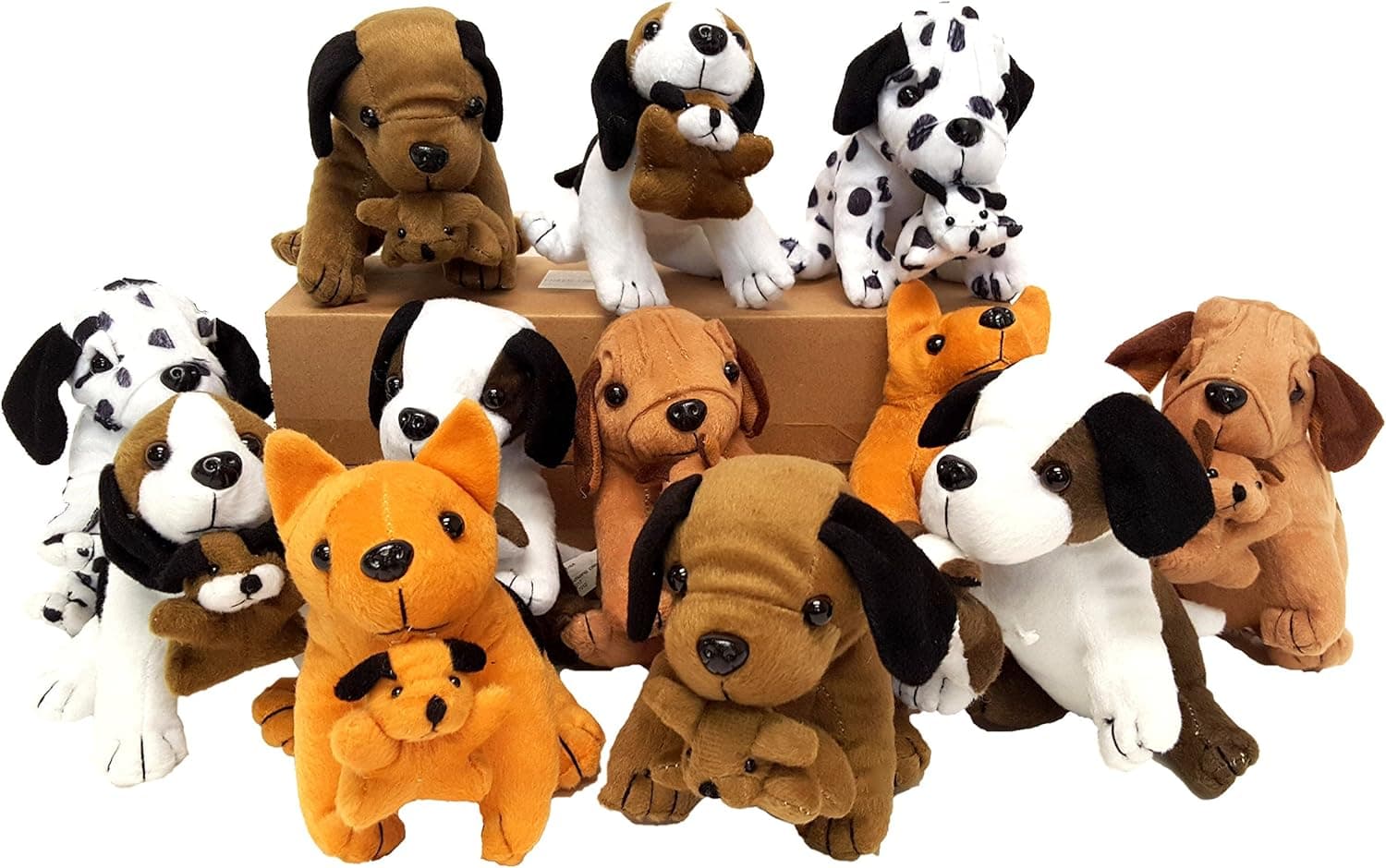 Plush Dogs Holding Puppies, (12 Dogs)