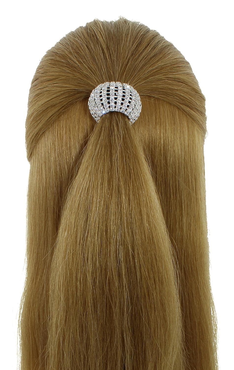Rhinestone Ponytail Holder by Crystal Avenue | Stretchy Elastic Hair Tie | Silvertone with Sparkling Crystals