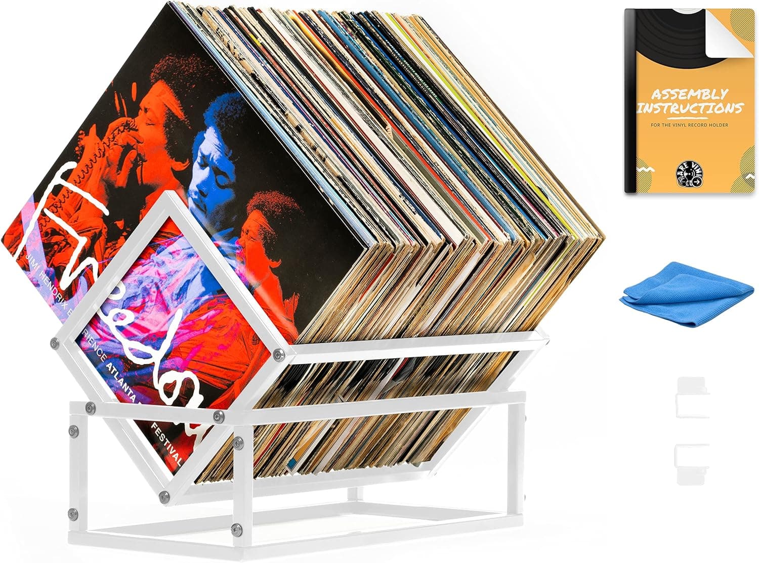 RARE VINYL CO. Vinyl Record Holder - Glossy Black Metal - 80-100 LP Storage - Vinyl Display, Storage, Rack for Albums - 2022 Patented Design