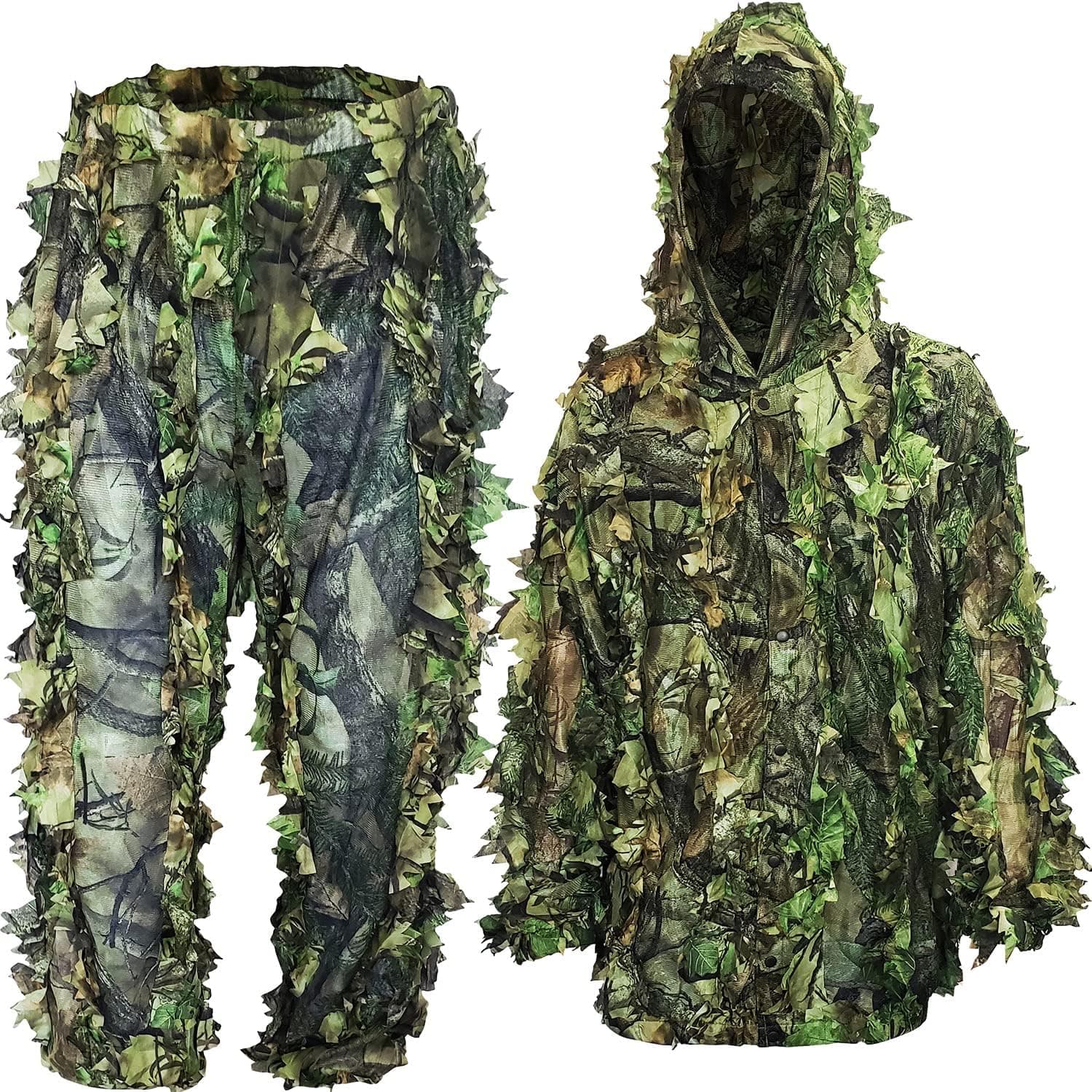AYIN Ghillie Suit for Men, Hunting Suits for Men, 3D Leaf Bush Gillie Suit Camo for Turkey Hunting, Woodland Gilly Suits, Hooded Gillies for Men or Youth Camo Hunting Suits