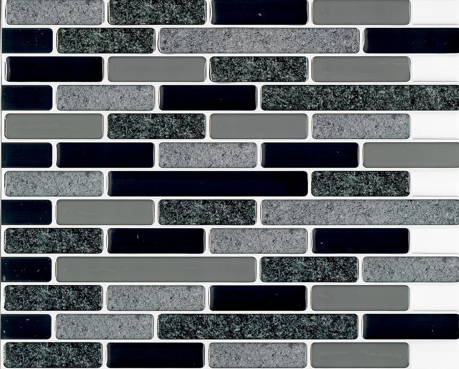 LONGKING - 10-Sheet Peel and Stick Tile for KitchenBath Backsplash, Marble Decorative Tiles - Small Long Black, Green, and Gray Tiles with White Grout, 10.5 in x 10.5 in x .05