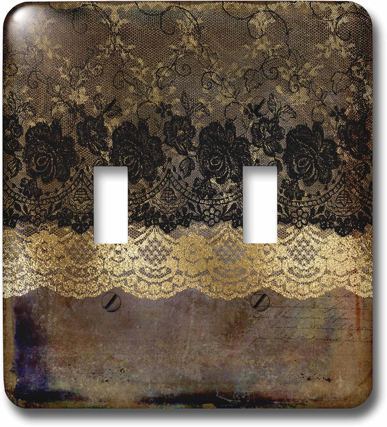 3dRose (lsp_263053_2) Double Toggle Switch Black and Gold Floral Luxury Lace on Grunge Background