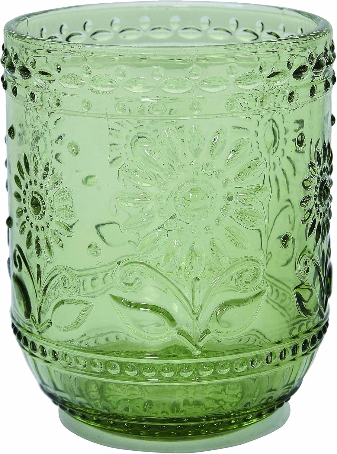 Creative Co-Op Set of 4 Old Style Green Embossed Tumblers or Drinking Glasses
