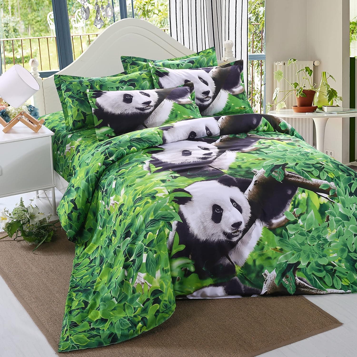 Animal Panda Bedding 3D Print Panda Comforter Sets Black and White Bedding Set for Kids 3 Piece Queen Animal Comforter Set(Panda)