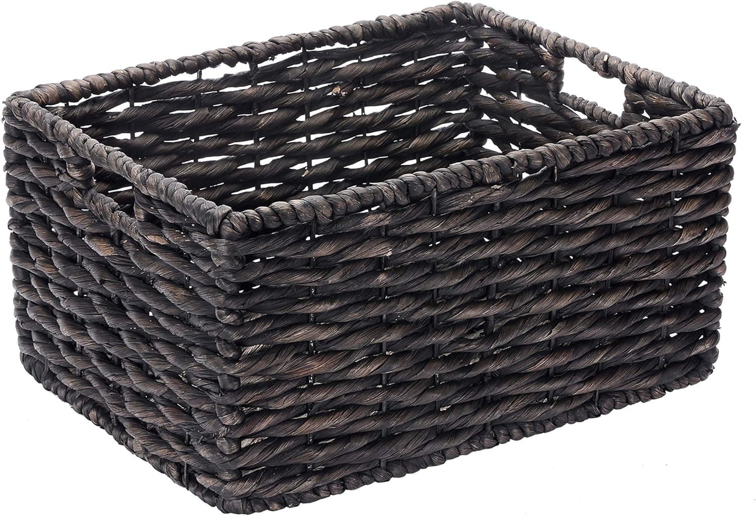 Villacera Rectangle Handmade Twisted Wicker Baskets made of Water Hyacinth | Nesting Black Seagrass Bins | Set of 2