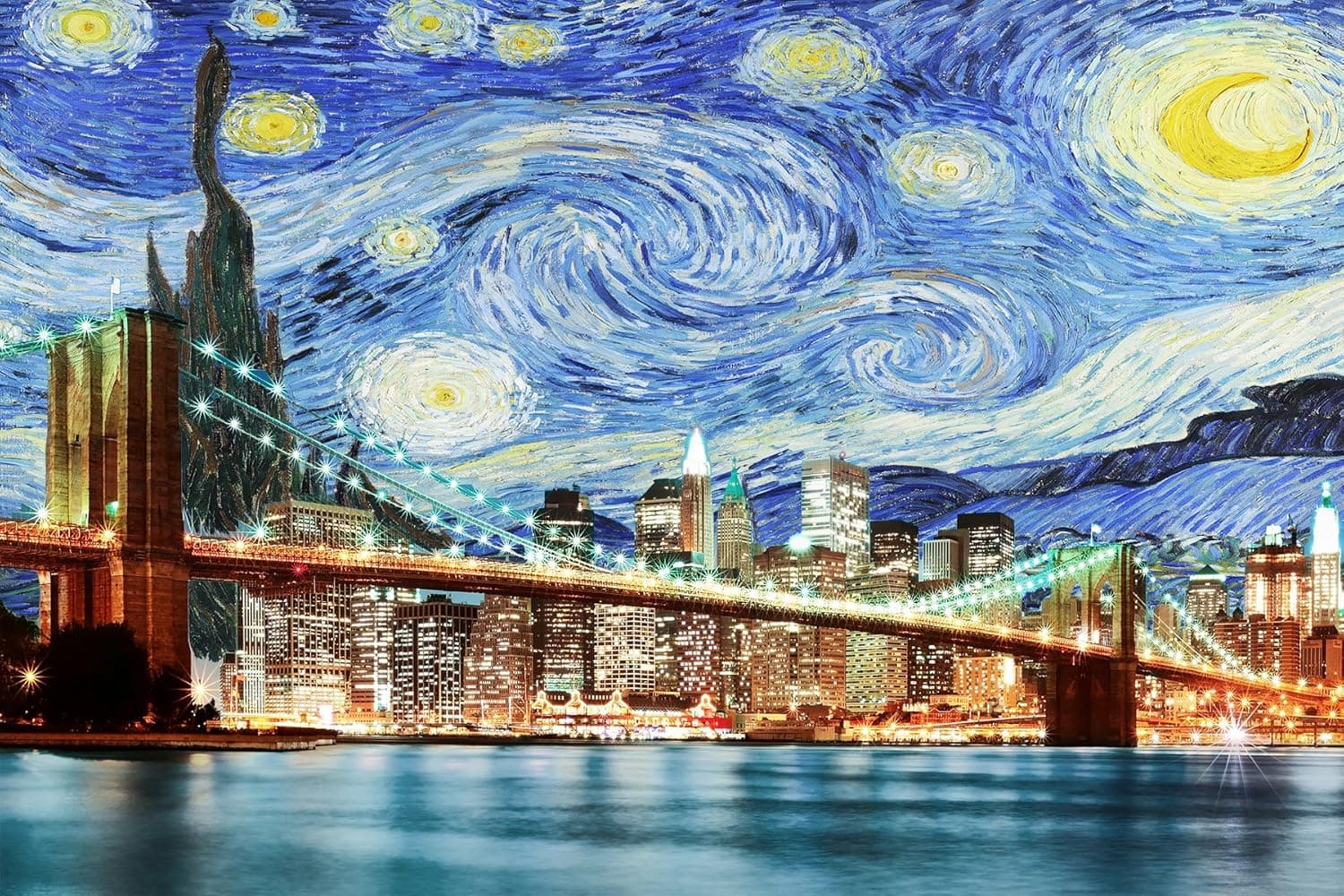 Starry Night New York City Brooklyn Bridge (36" x 24")