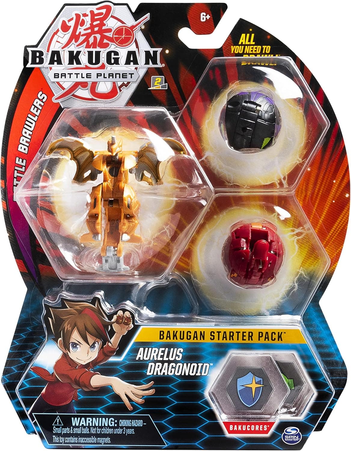 Bakugan Starter Pack 3-Pack, Aurelus Dragonoid, Collectible Action Figures, for Ages 6 and Up