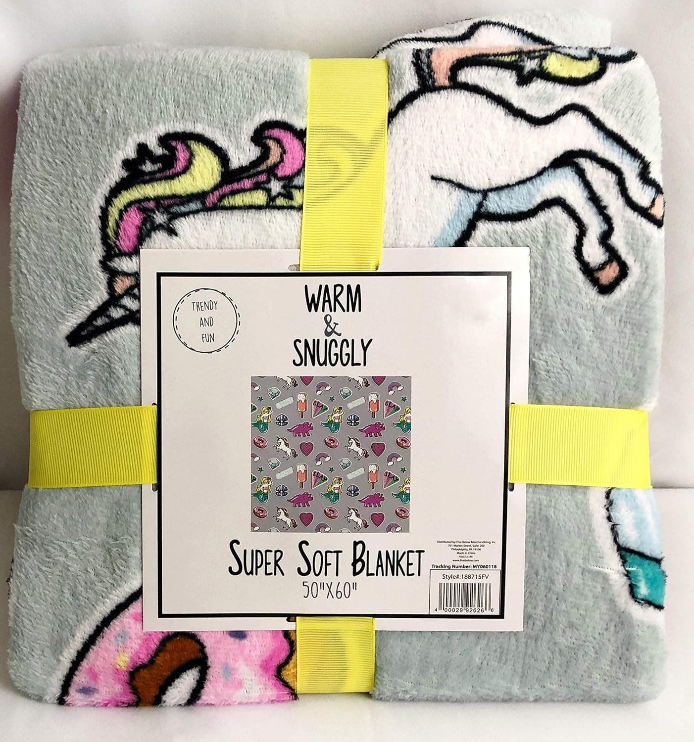 Warm and Snuggly Unicorn Horse Donuts & Rainbows Plush Soft Cozy Throw Blanket 50 x 60 inch Gray Great Gift