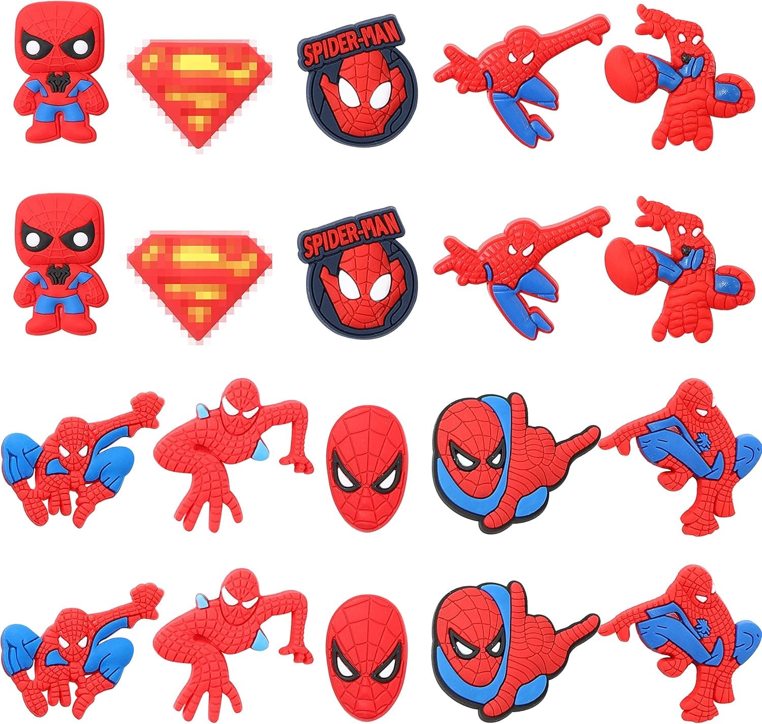 CY2SIDE 20PCS Spider Superhero Shoe Charm for Kids, Superhero Shoe Decoration Charm for Clogs, Cartoon Wristband Bracelet Charms for Kids Bday Gift, Shoe Decor for Boys Slip-On, Treasure Toy for Party