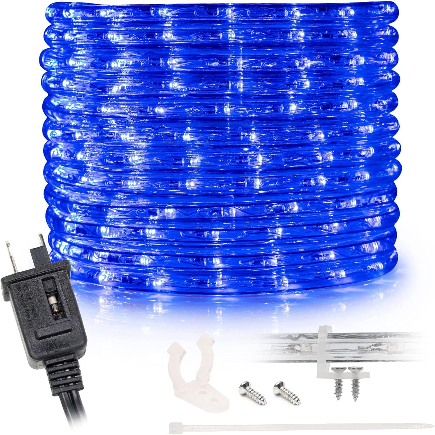WYZworks 20ft LED Rope Lights, Connectable Waterproof Permanent Outdoor w/Flexible Clear PVC Tube, ETL Certified, Christmas Trees Holiday Decorative Landscape Backyard Patio Lighting - Blue