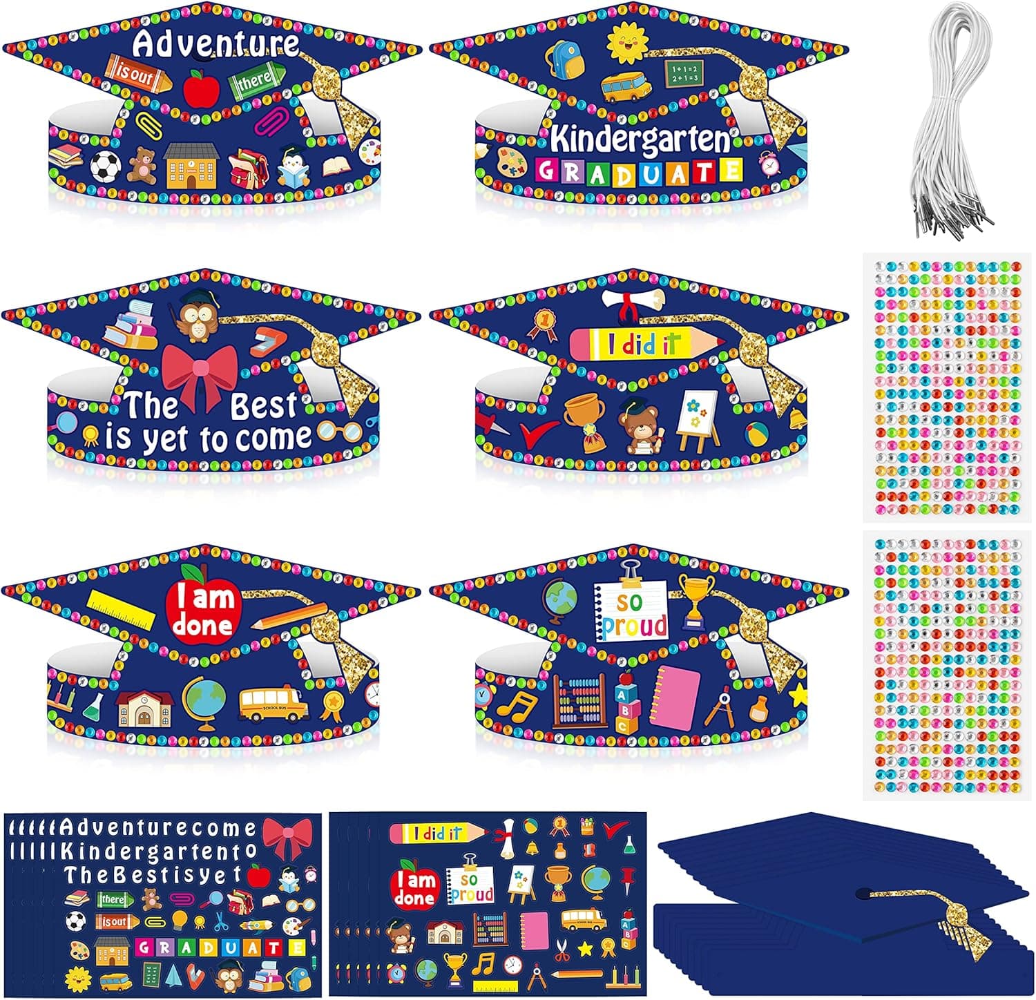 36Pcs Graduation Paper Caps Craft Kits 2023 Kids DIY Grad Crowns Hat with Stickers Kindergarten Graduation Gift Party Supplies Favors for Grad Ceremony Party Classroom Art Game Activities Preschool