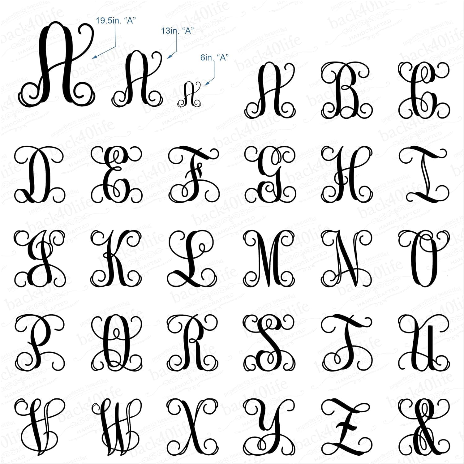 Back40Life - Precision Cut Vine Wood Monogram Letter - 13-inch Unfinished L