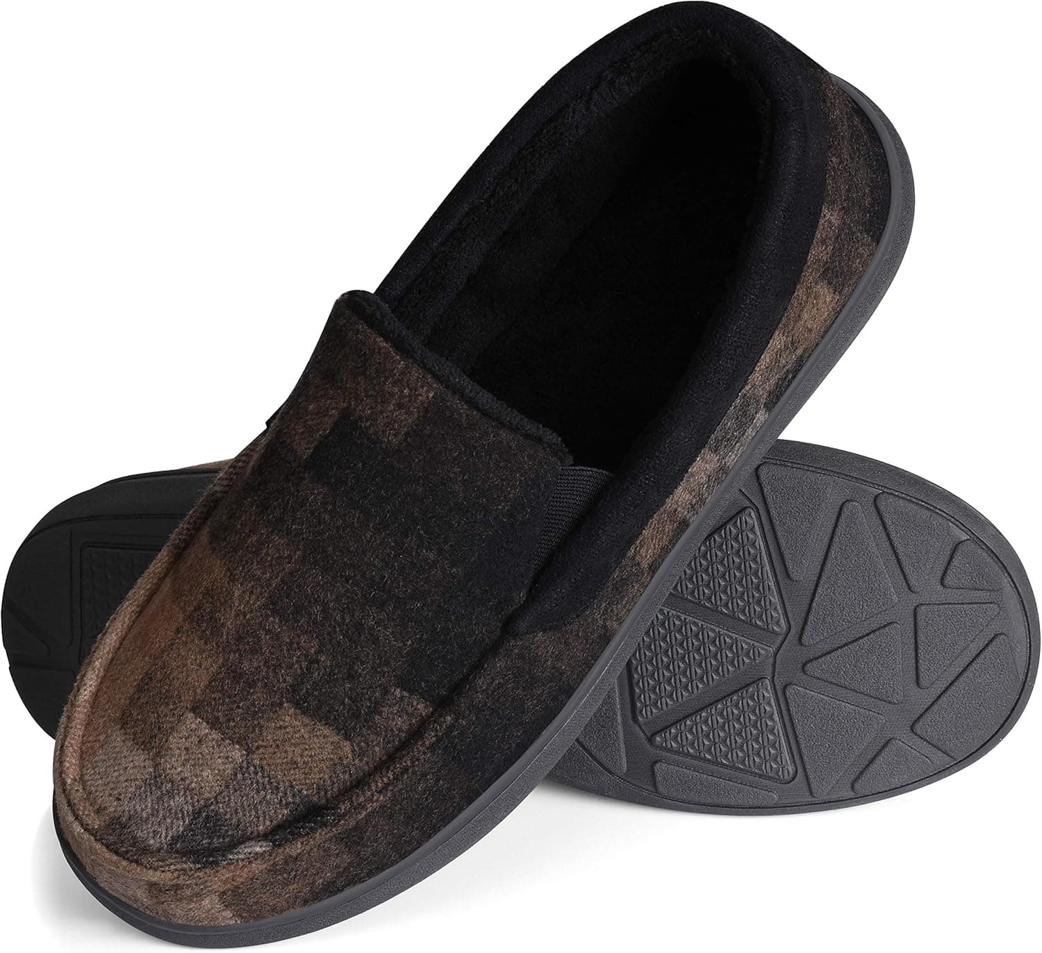 Mens Slippers with Fuzzy Plush, Cozy Moccasin Homitem Slippers for Men Wool-Like Lining, Slip on Mules Clogs House Shoes with Indoor Outdoor Memory Foam Anti-Skid Rubber Sole