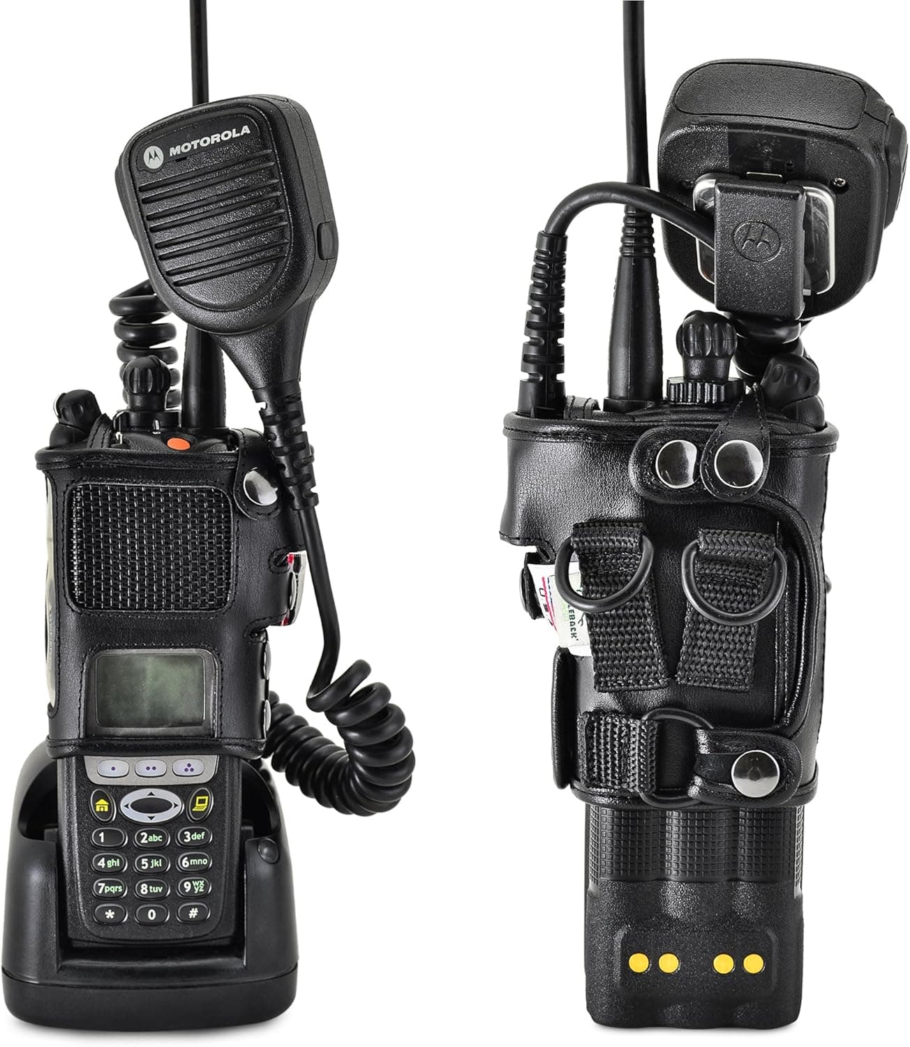 Turtleback Carry Holder for Motorola XTS5000 Models 1 2 3 Radio with D Rings Attachment, Fire and Police Two Way Radio Belt Case, Black Leather Duty Belt Holster with Heavy Duty D Rings, Made in USA