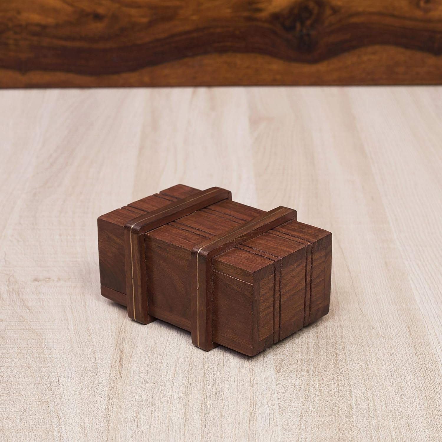 Rusticity® Wooden Secret Storage Box/Play Box with Brass Inlay- Small| Handmade|(4x2.5 in)